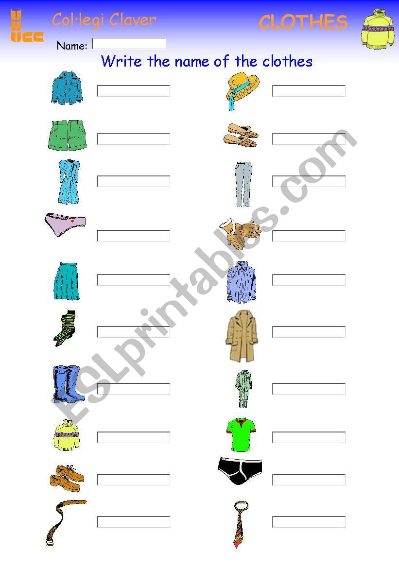 clothes worksheet
