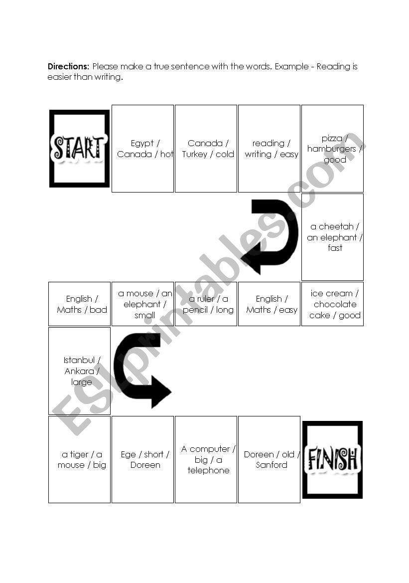 comparatives board game worksheet