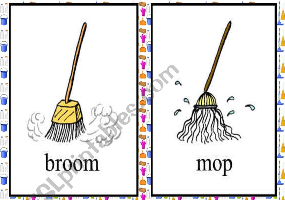 cleaning tools flash cards worksheet