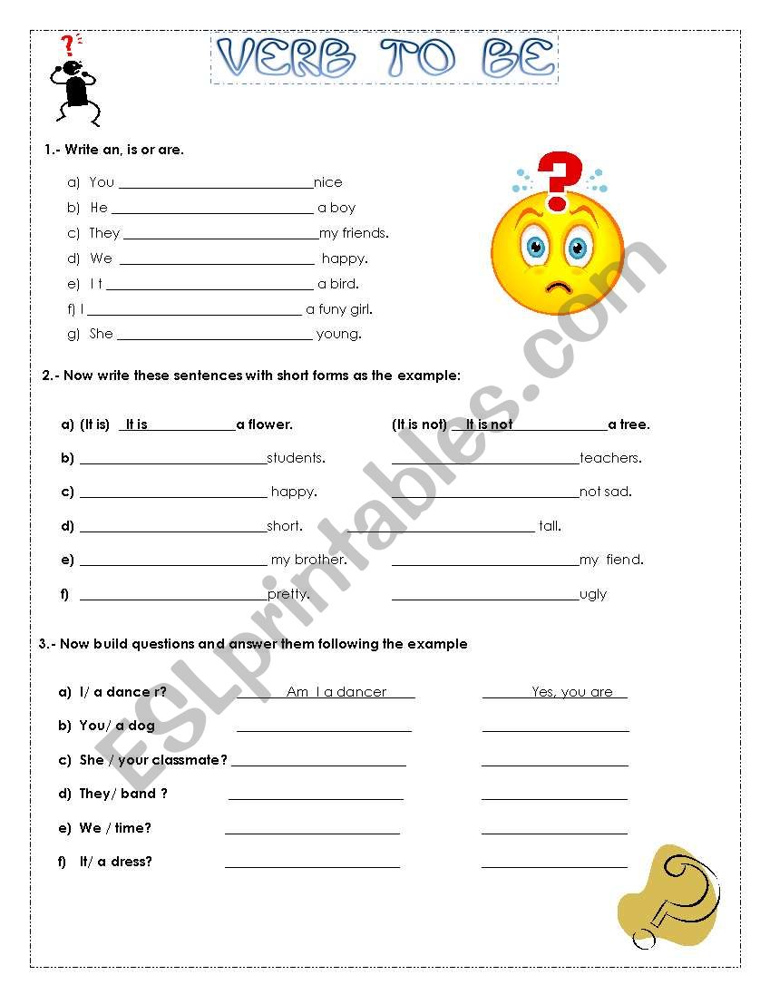 verb to be worksheet