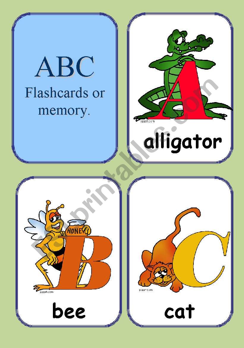 ABC flashcards A-G  1/4 worksheet
