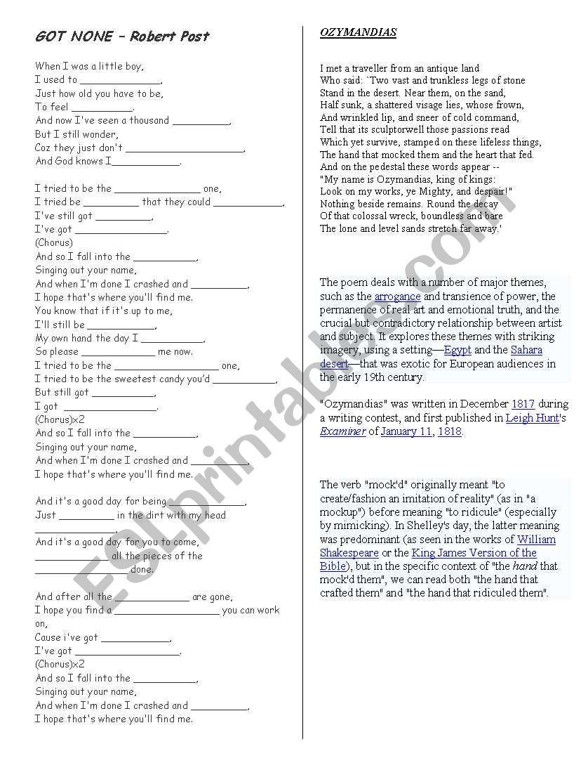 LYRICS worksheet