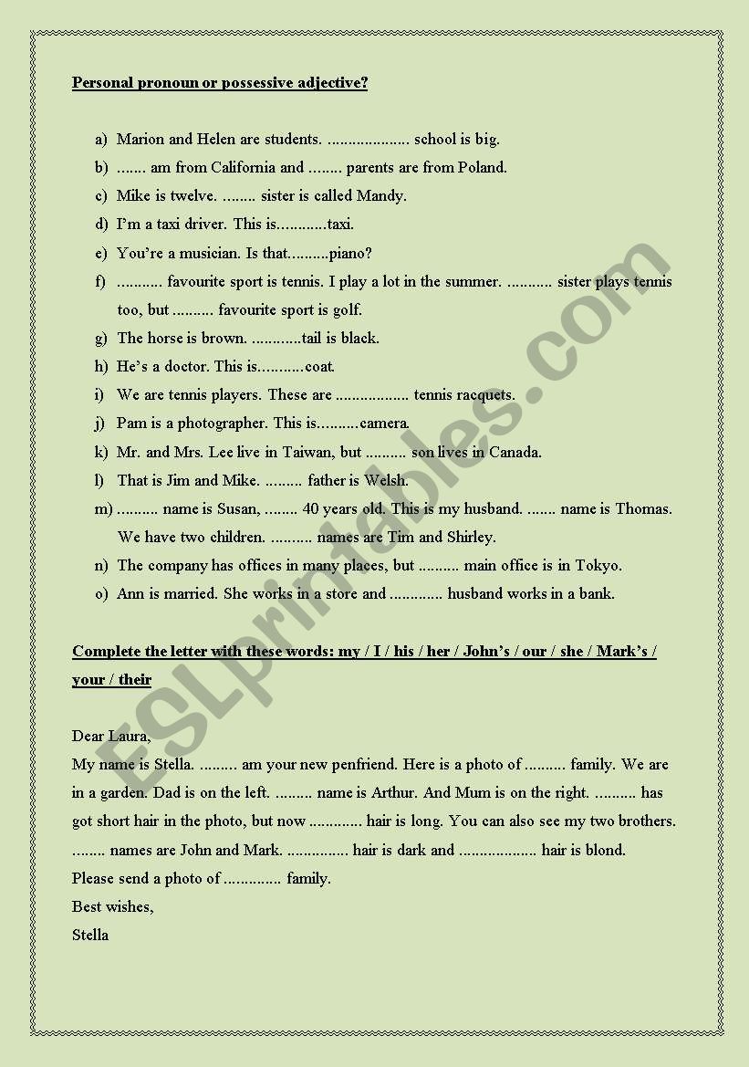 Personal pronouns vs possessive adjectives