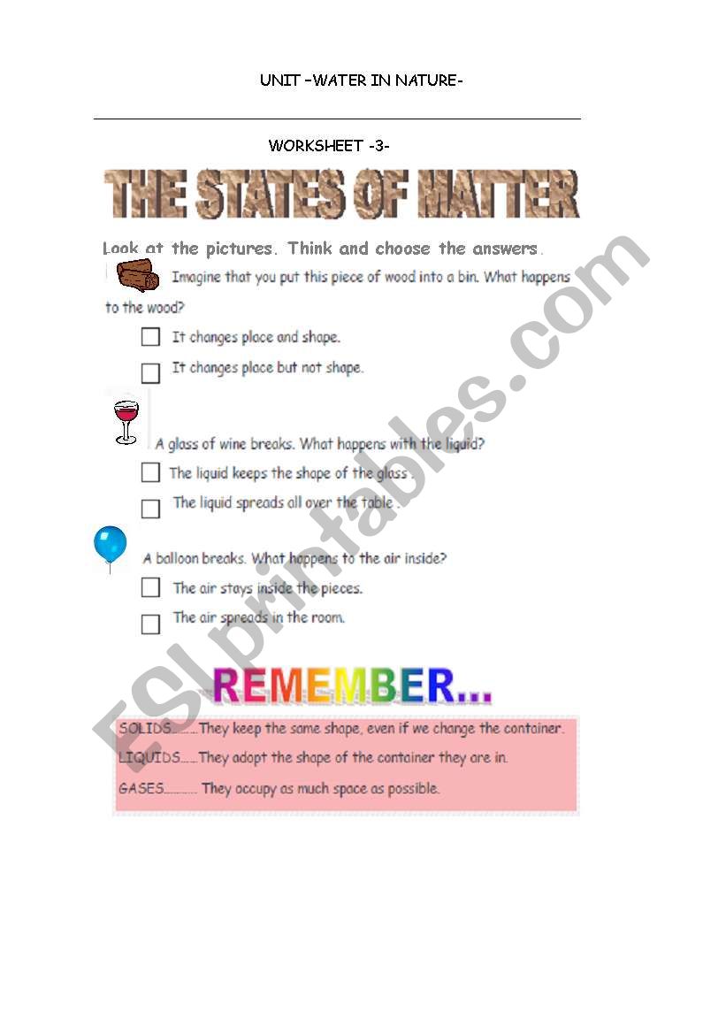 States of matter: solid, liquid,gaseous