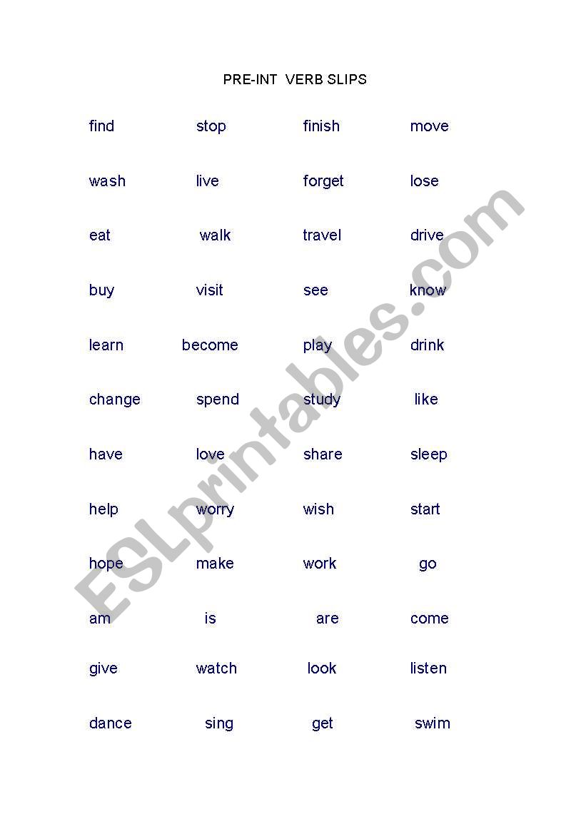 VERB SLIPS - ELEMENTARY/PRE-INTERMEDIATE