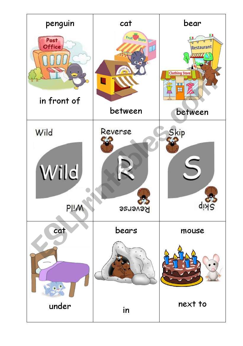 Preposition Uno Card Game - Animals and Positions - Set 4 of 4