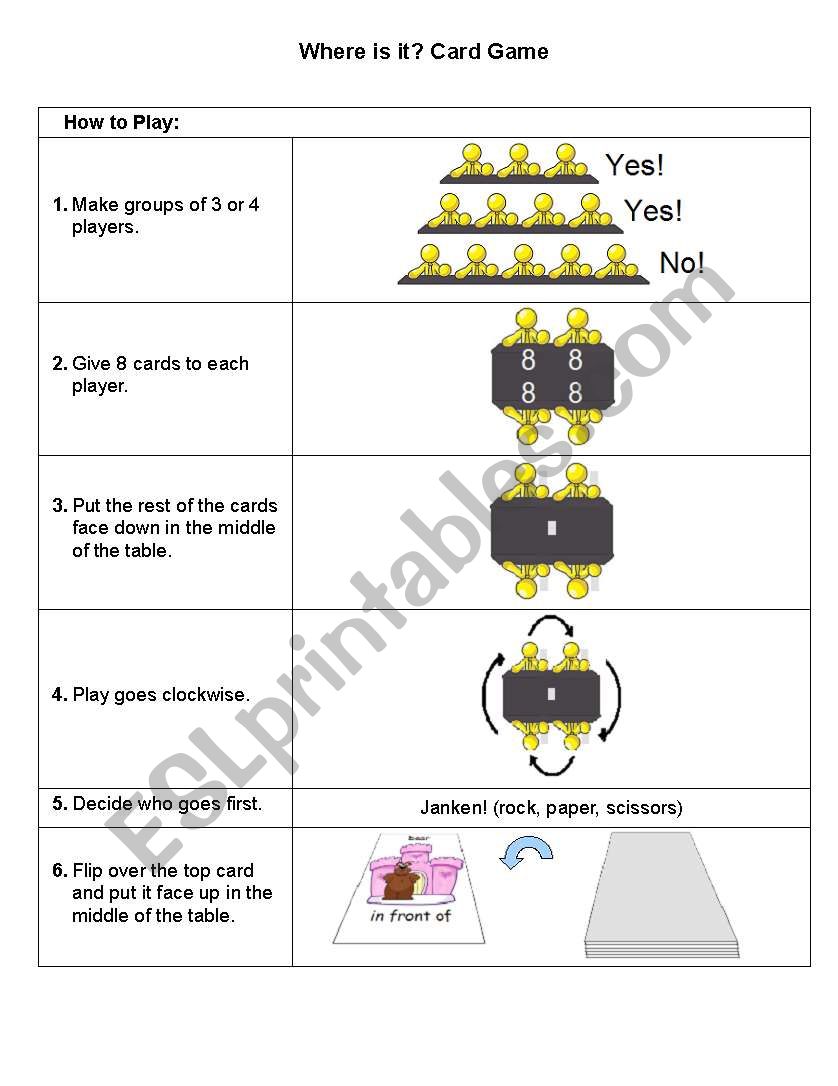 Preposition Uno Game Instructions and Vocabulary