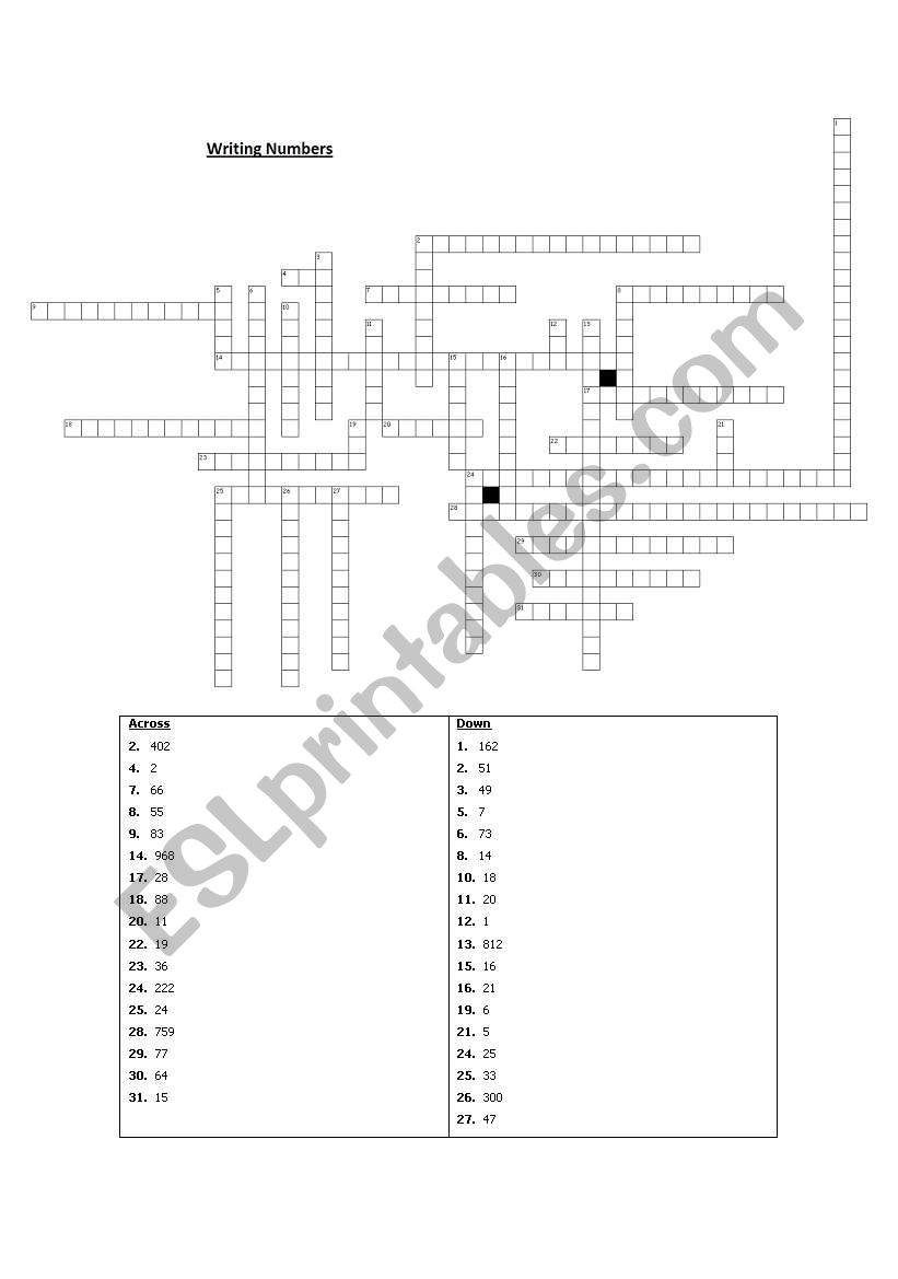 Writing Numbers worksheet