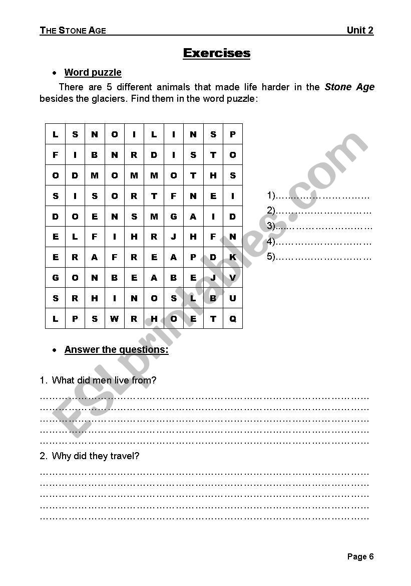 Stone Age Worksheets For Kids