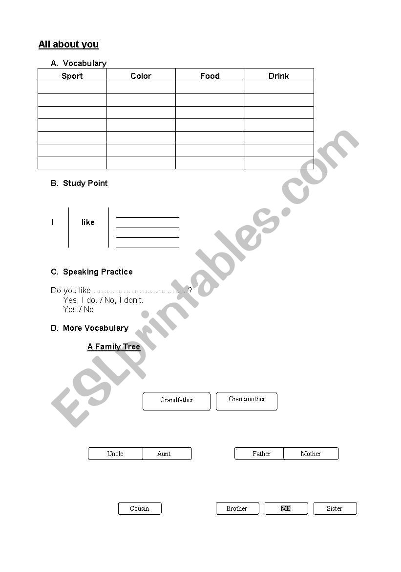 All About You worksheet