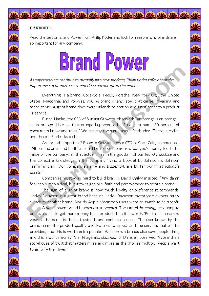 BRAND POWER worksheet