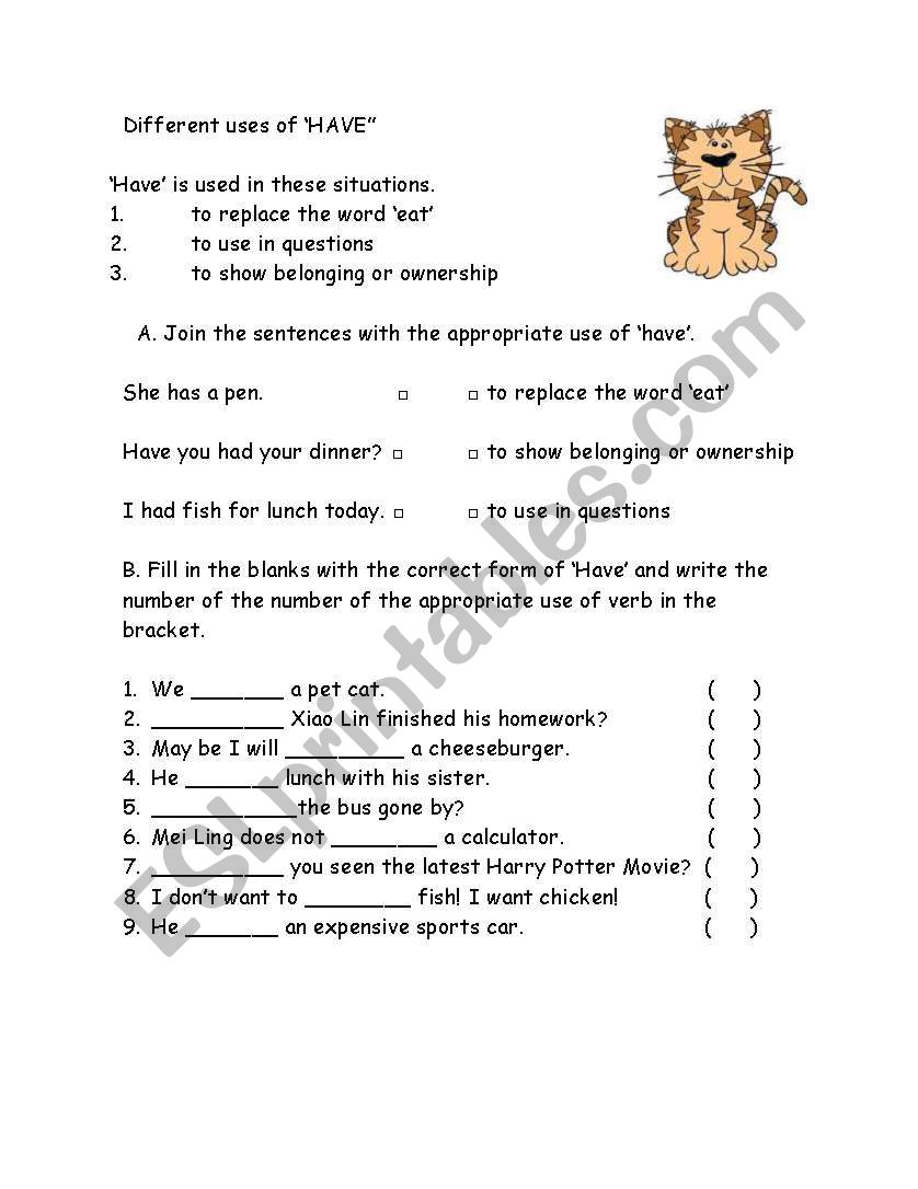 Different uses of ´Have´ worksheet