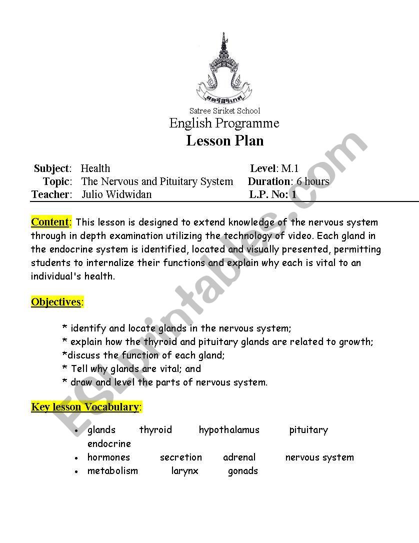 Lesson plan about Health (Nervous system)