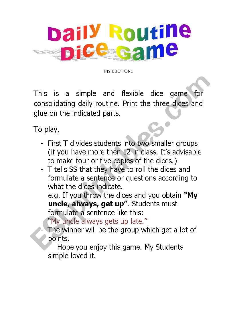 Daily Routine - Dice Game - Part 4
