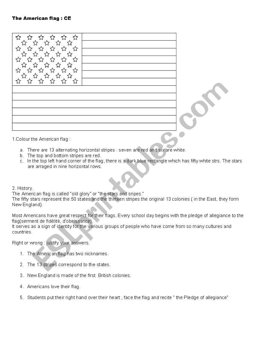 The American flag worksheet