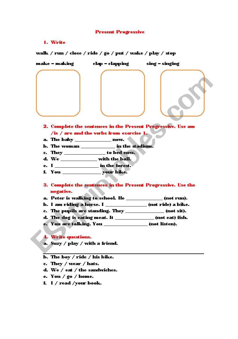 present progressive worksheet