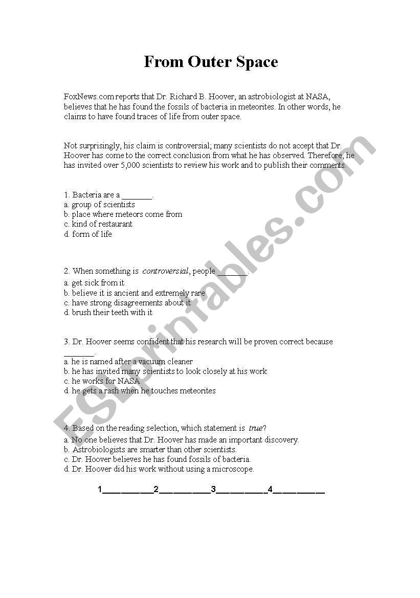 From outer space worksheet