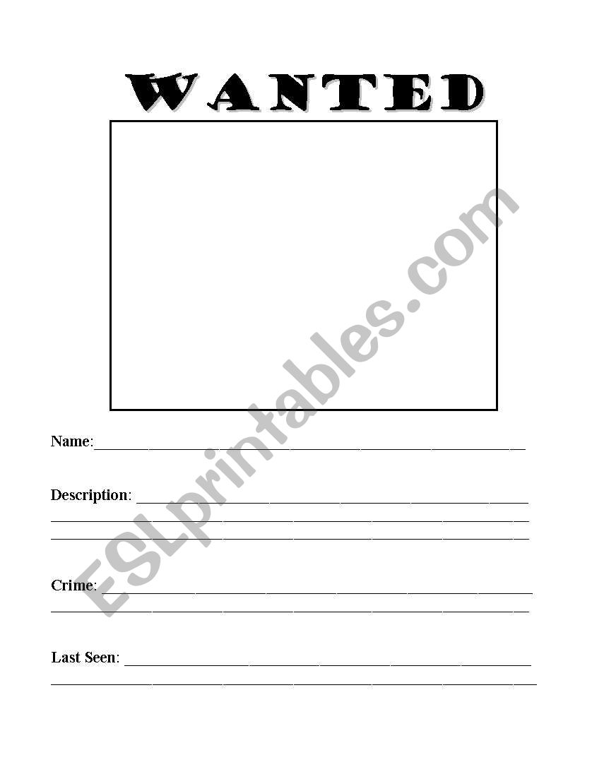Wanted Poster worksheet