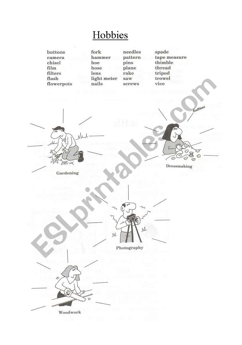 Hobbies vocabulary worksheet