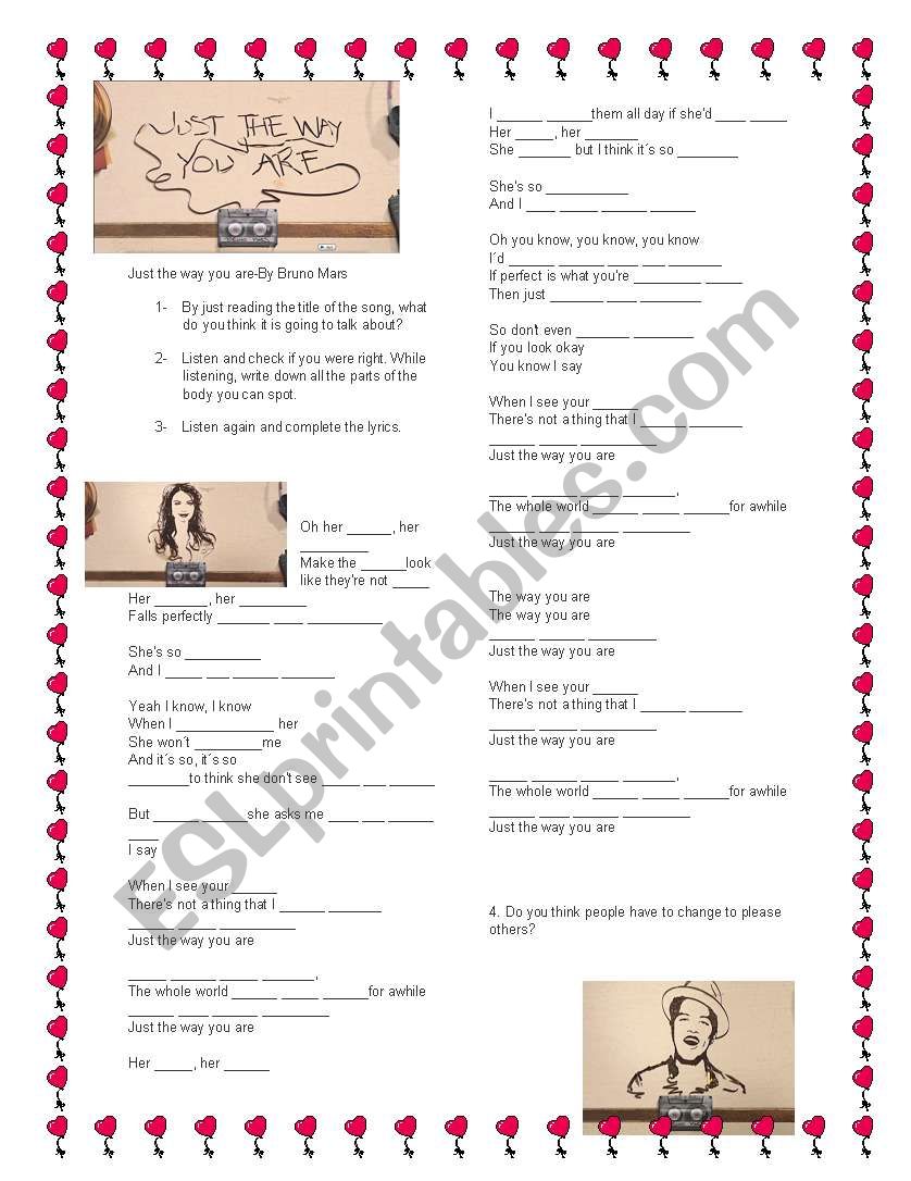 Just the way you are worksheet