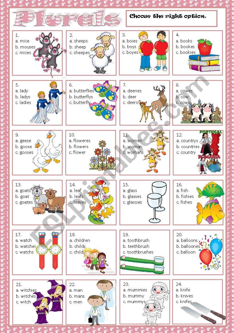 PLURALS - MULTIPLE CHOICE worksheet