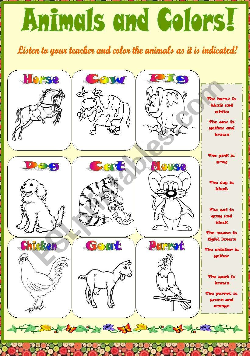 animals and colors worksheet