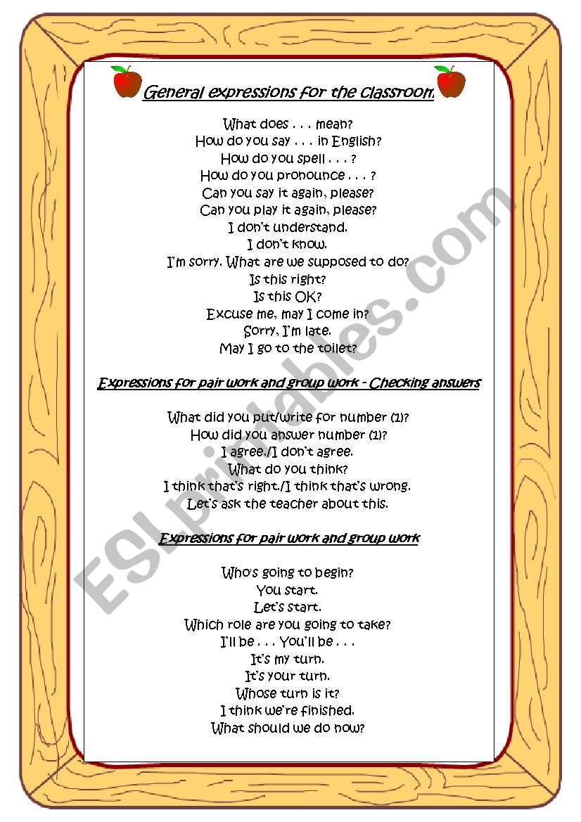 Useful Expressions for the Classroom