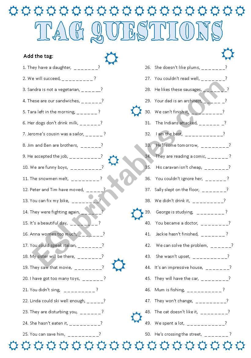 tag questions worksheet
