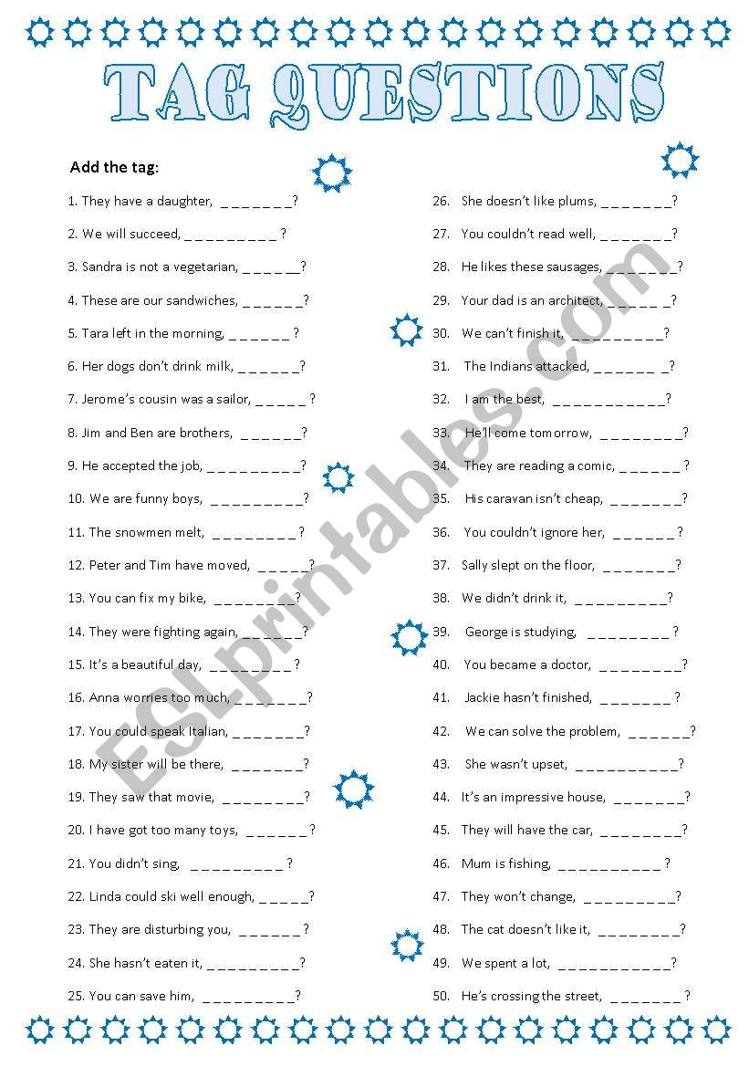 tag questions worksheet