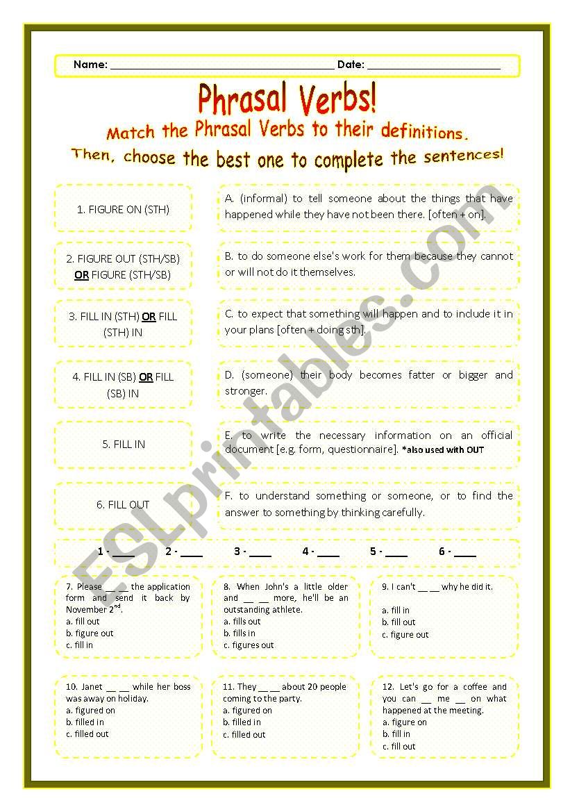 > Phrasal Verbs Practice 35! > --*-- Definitions + Exercise --*-- BW Included --*-- Fully Editable With Key!