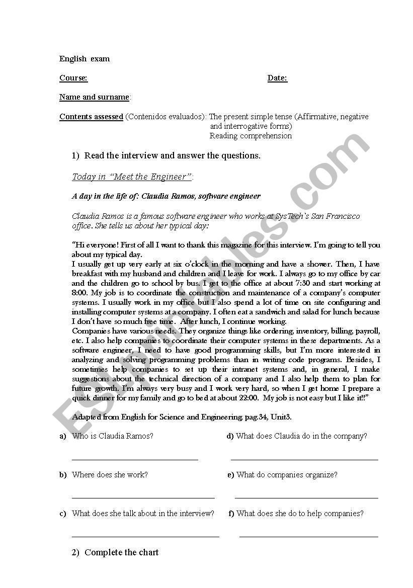 exam  worksheet