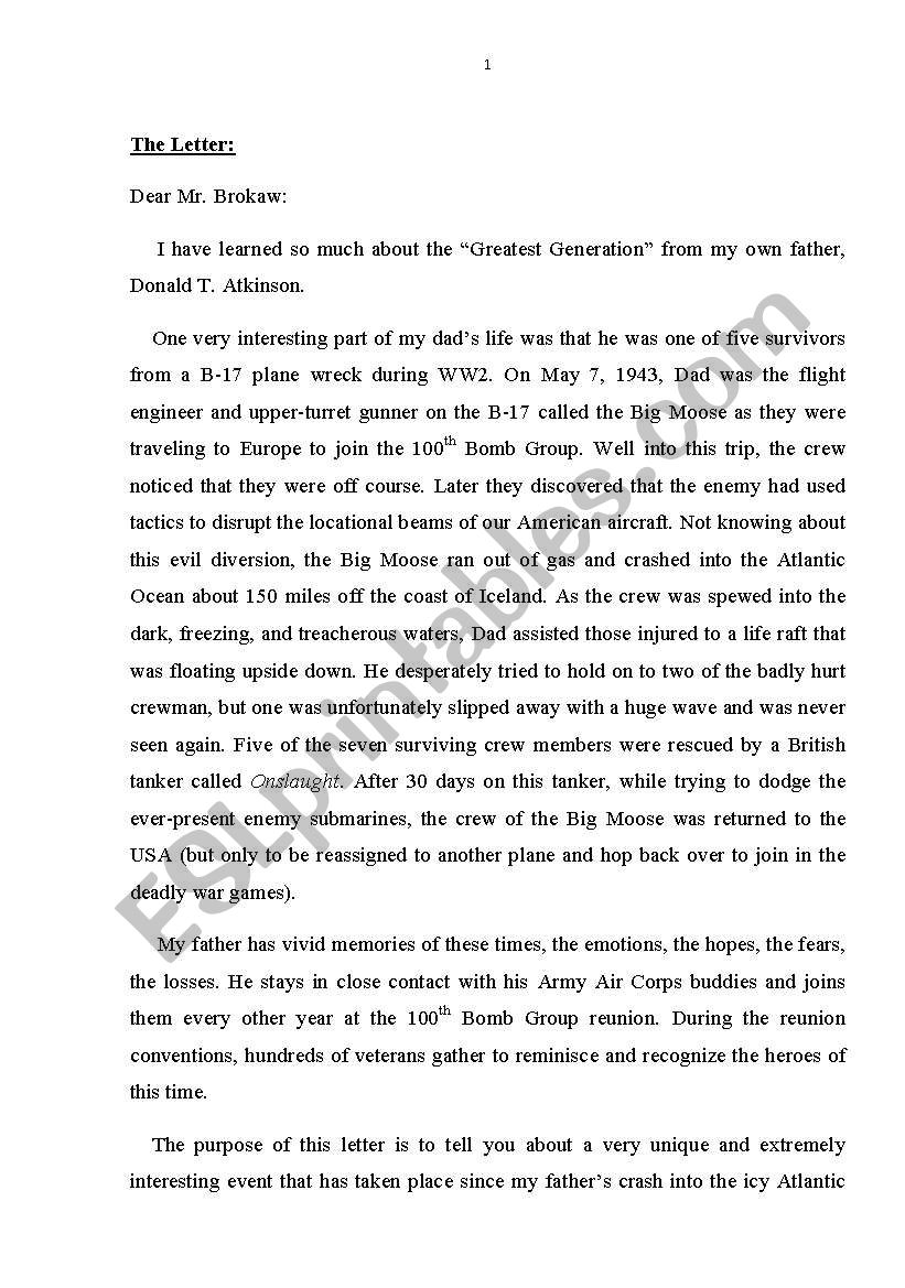 American WW2 veterans letter with Tasks to fulfil