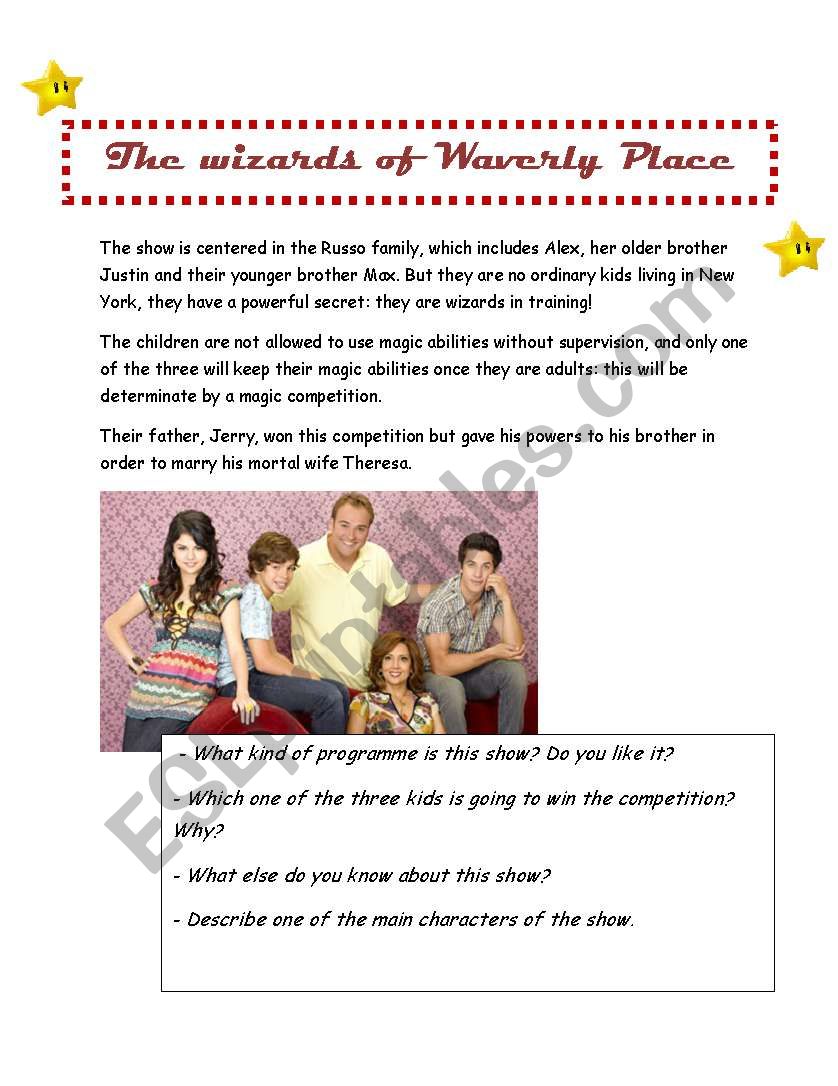 The wizards of waverly place! worksheet