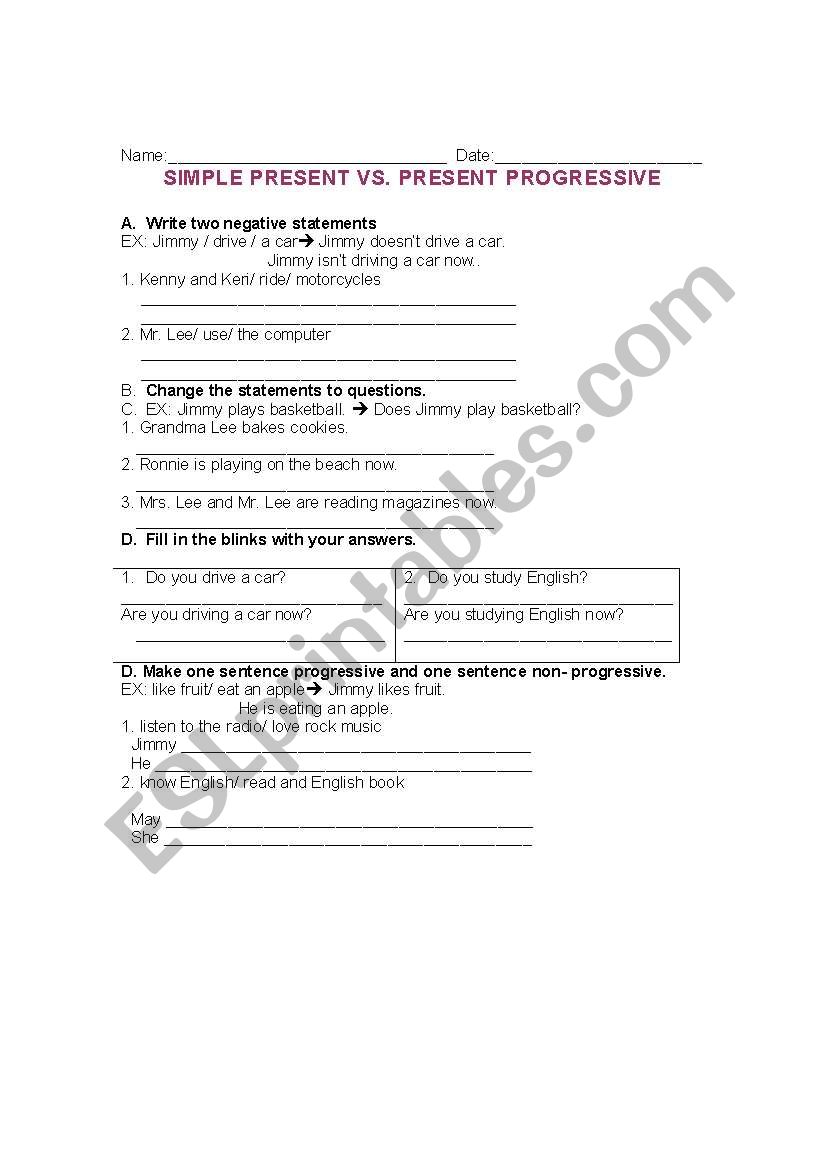 simpre present vs. present progressive