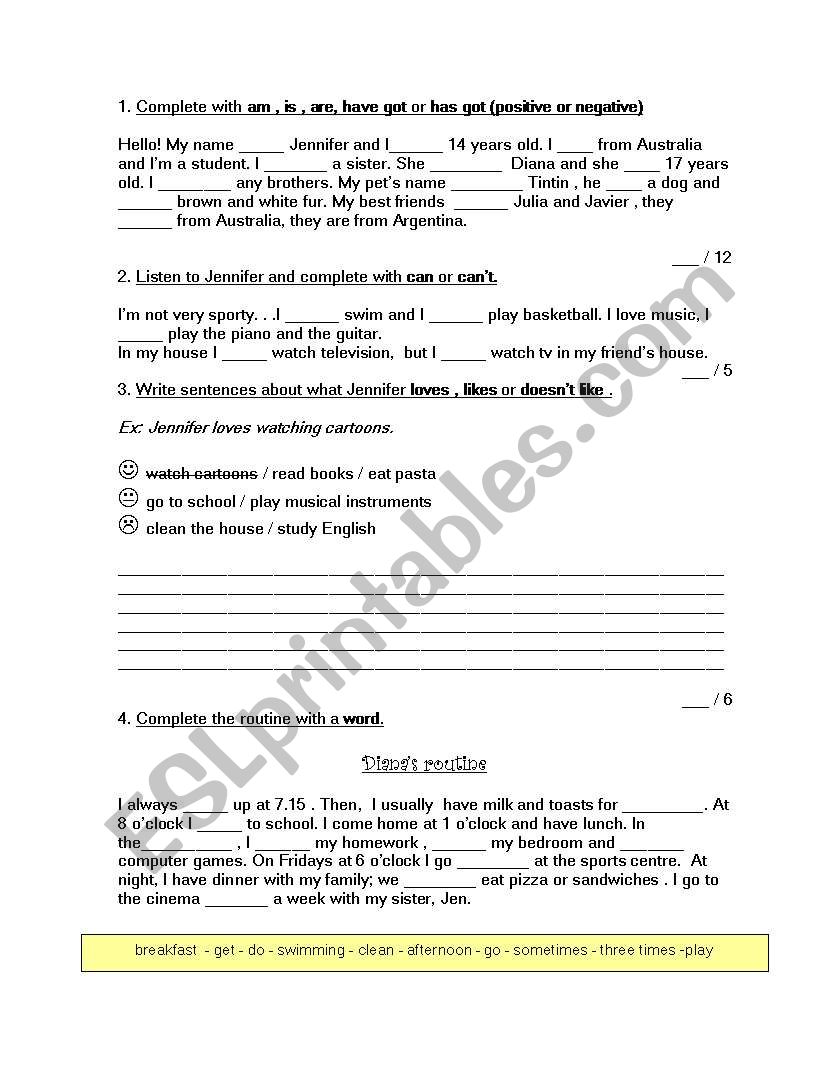 Revision test for juniors worksheet
