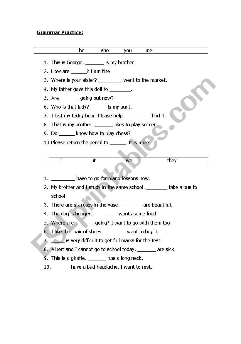 grammar worksheet