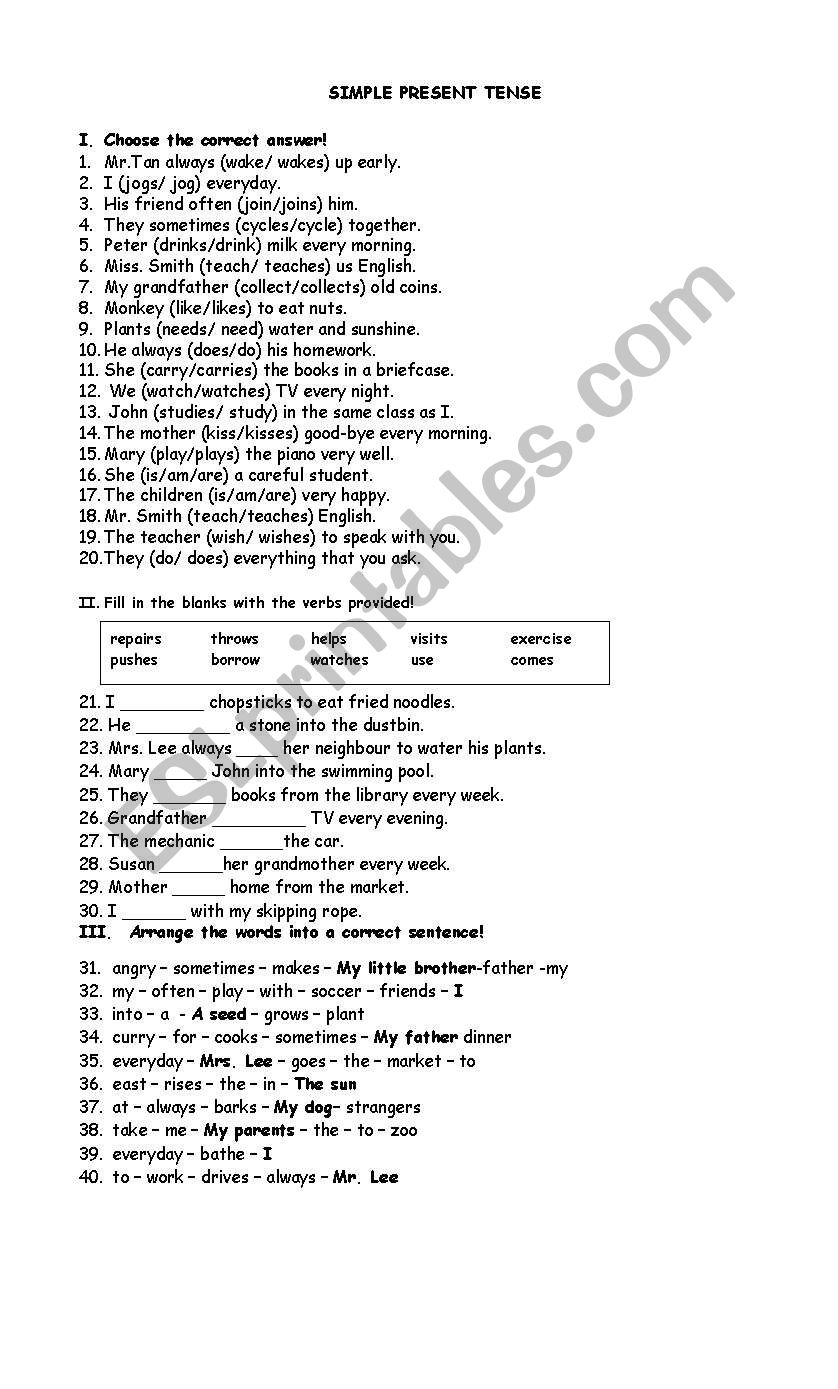 Simple Present Tense worksheet