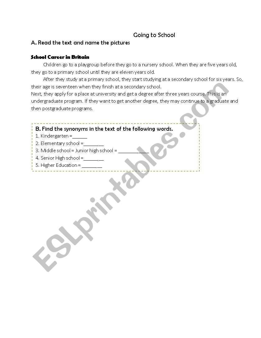 going to school worksheet