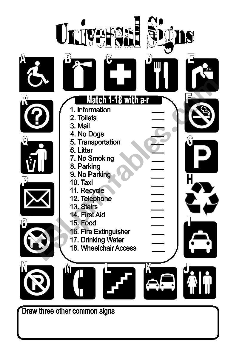 Universal Signs worksheet