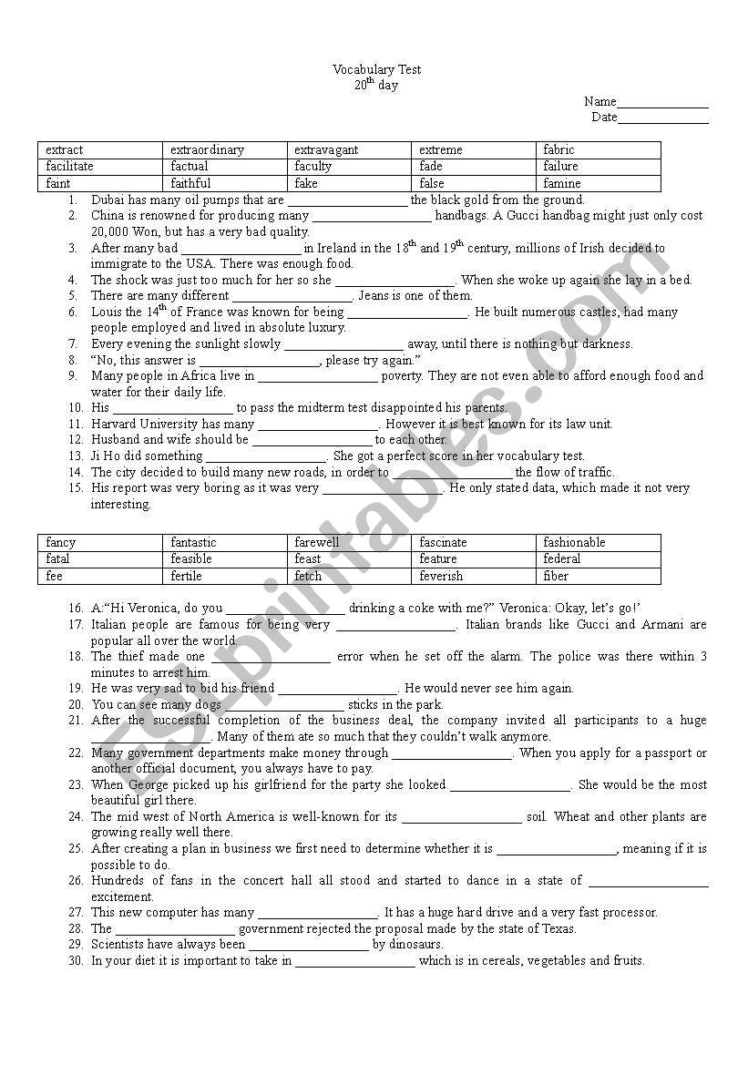 Vocabulary Test Day 20 (LinguaForum)