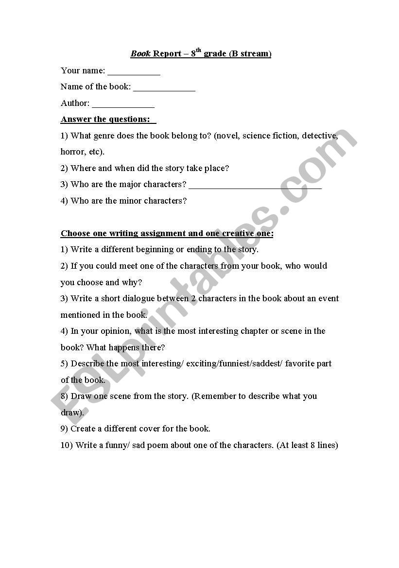 book report worksheet