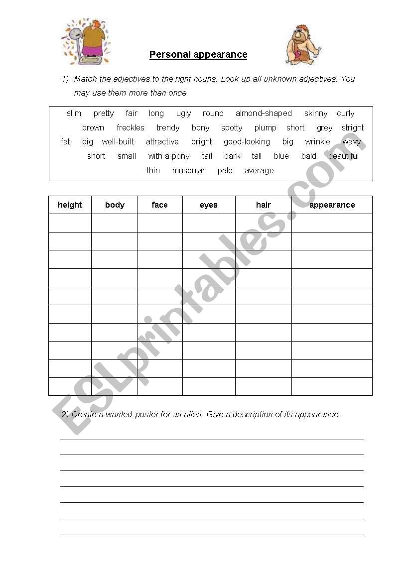 Personal appearance worksheet