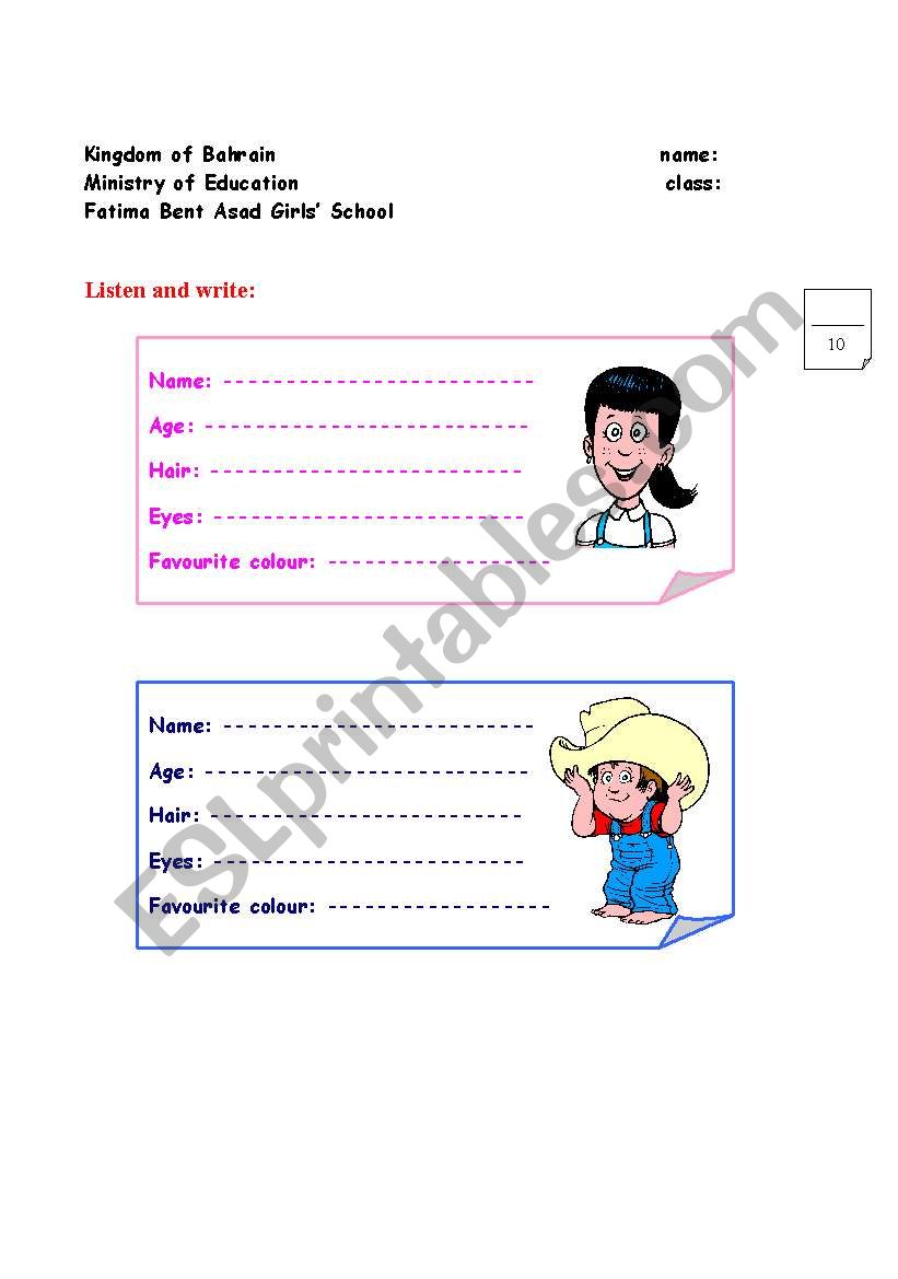 listen and write worksheet