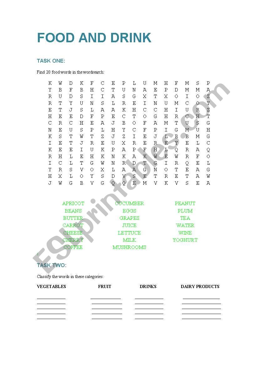 Food and drink worksheet