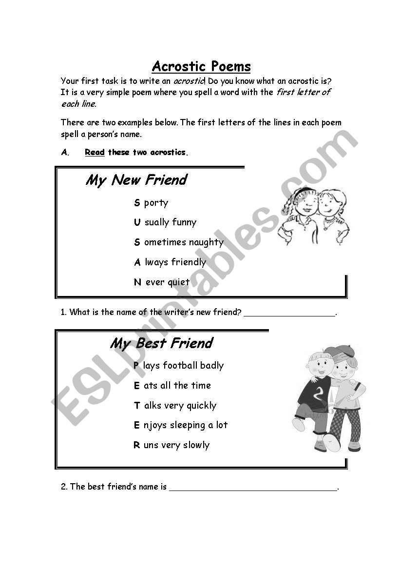 Acrostic Poems Esl Esl Worksheet By Thommo06