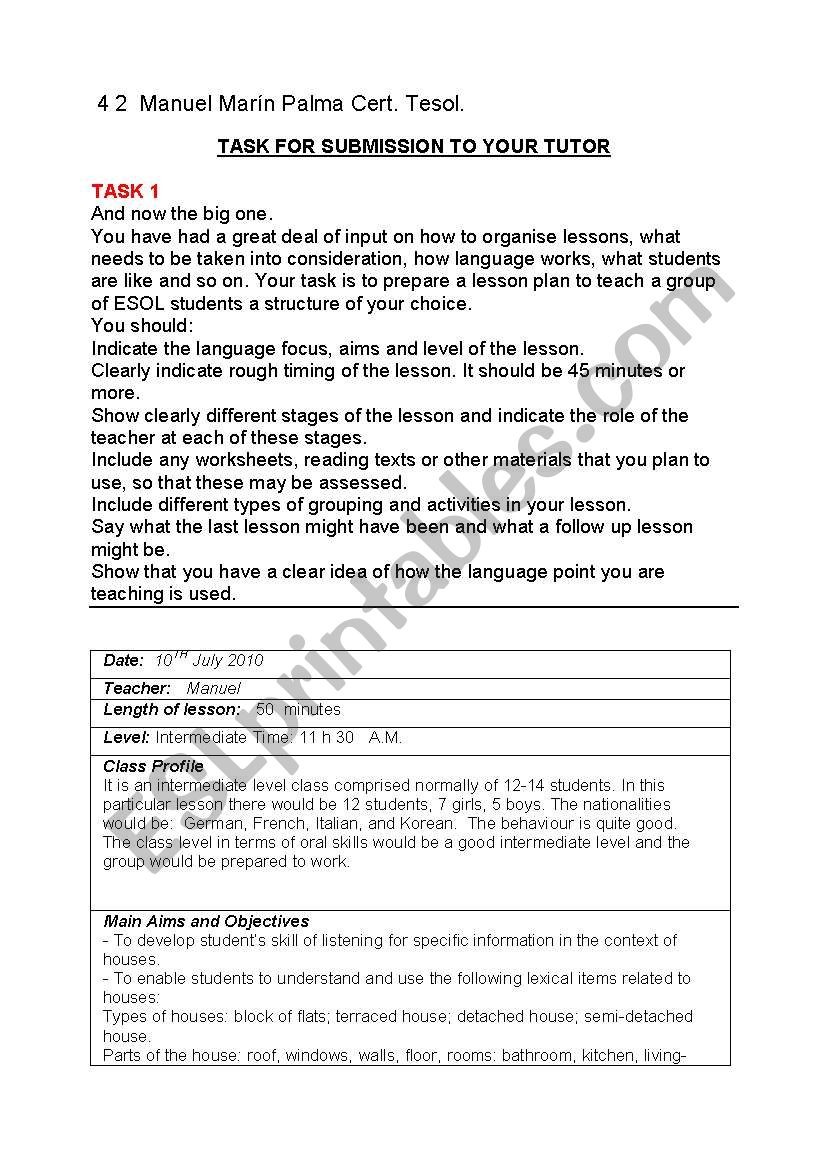 CERTIFICATE TESOL FINAL LESSON PLAN