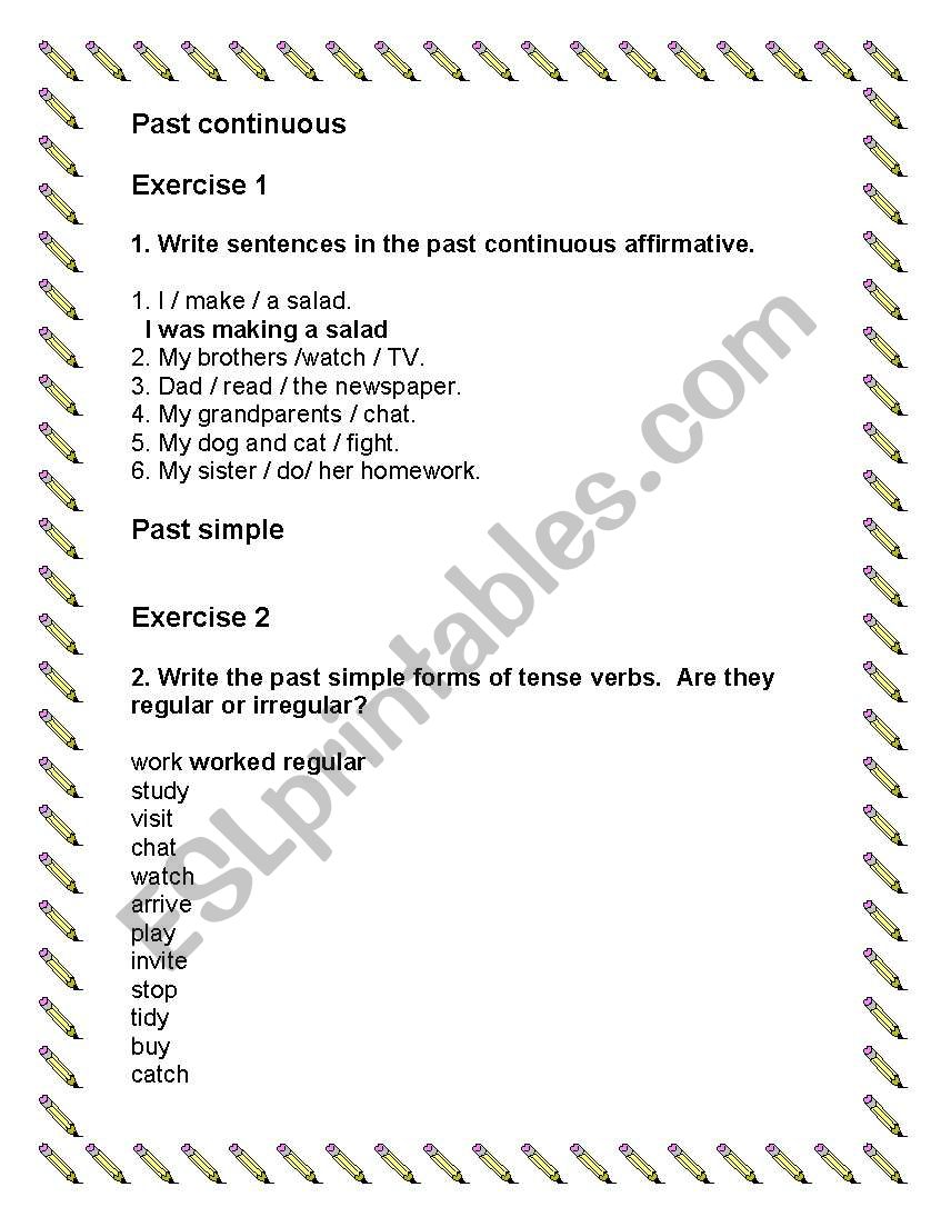 PAST SIMPLE AND PAST CONTINOUS ACTIVITIES