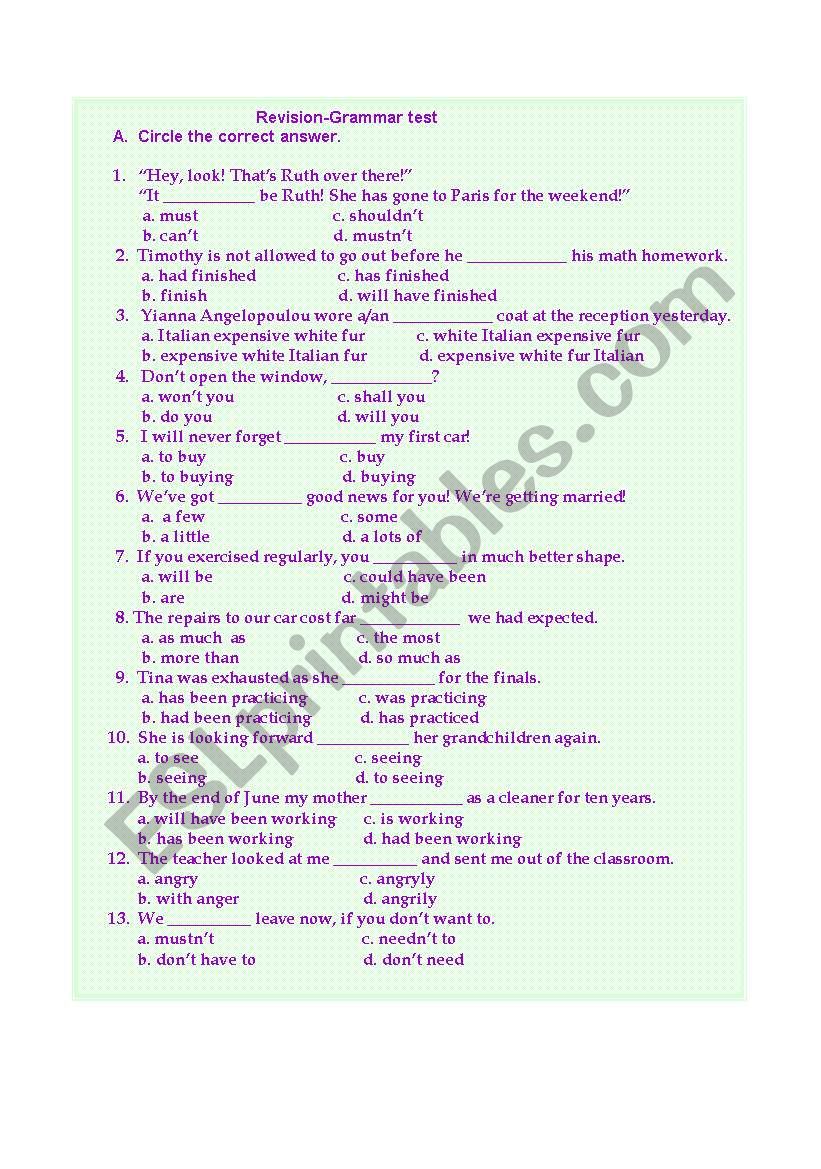 Grammar Test worksheet