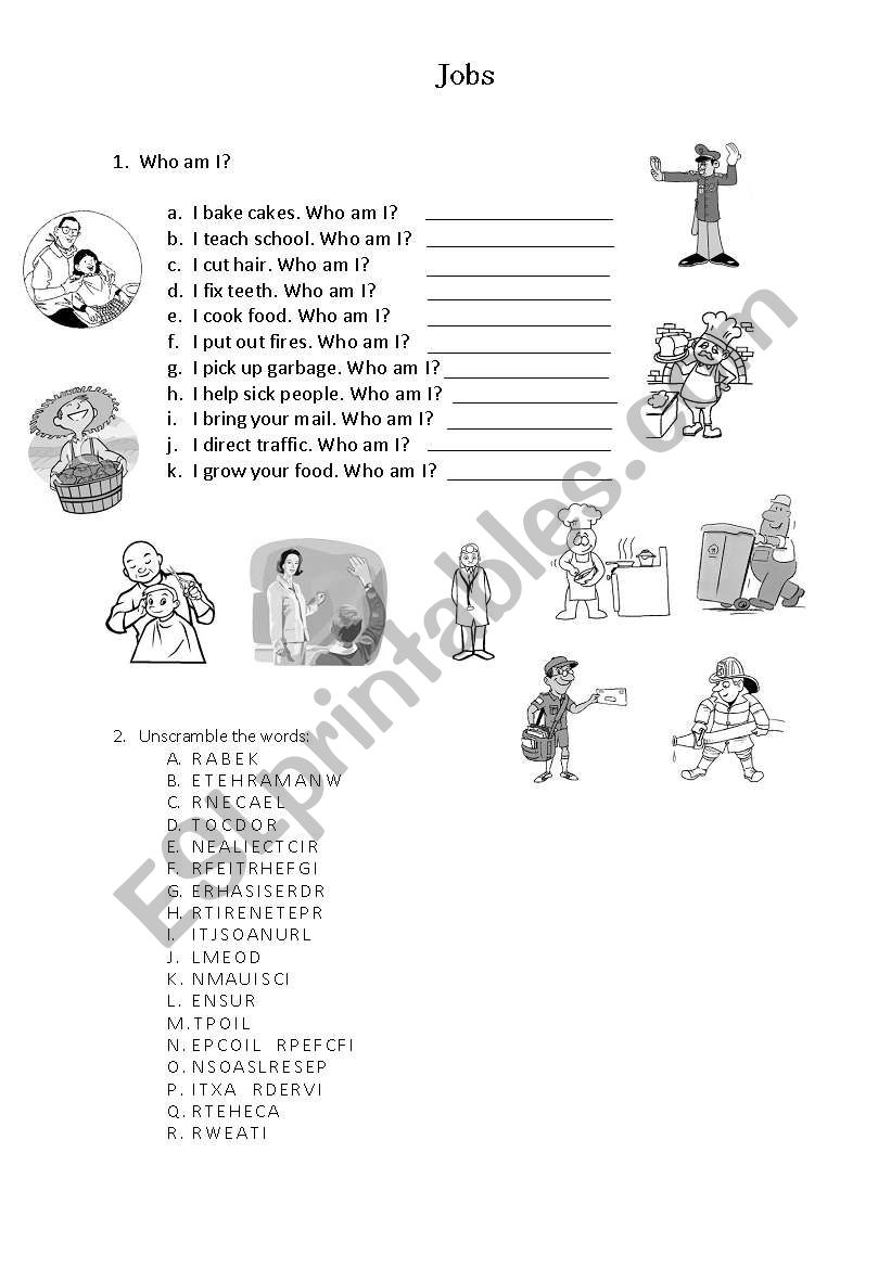 Jobs vocabulary worksheet