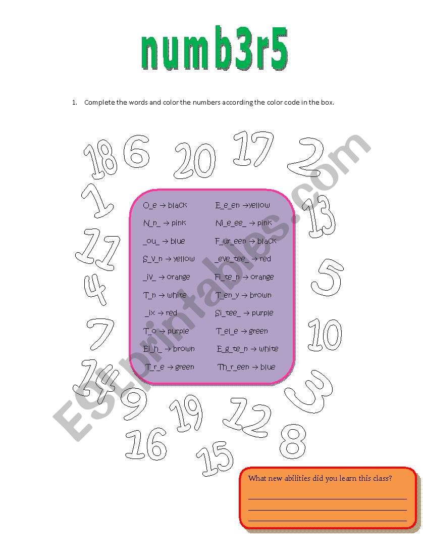 Numbers and color worksheet